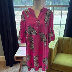 Pink Midi Sundress with Bell Sleeves and V-Neck